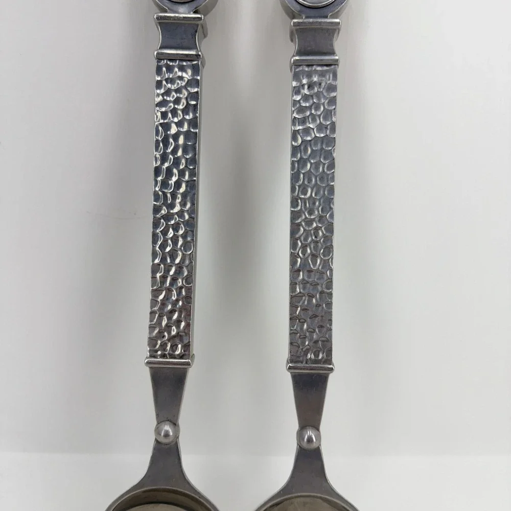 Vintage Salad Server Set Fork &‎ Spoon Silver Good Hammered Metal Artisanal